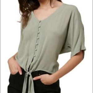 O’Neil Green Button Tie Top